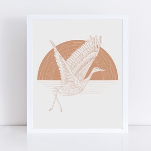 Peachy Crane Art Print / Flying Sandhill Crane Wall Art / Bird Art / Crane Art / image 1