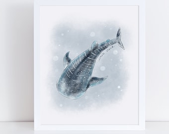 Whale Shark Watercolor Art Print / Sea Creature Wall Art / Whale Shark Decor / Nursery Art Print / Ocean Animal Wall Art / Fish Art