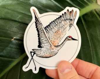 Flying Sandhill Crane Sticker / Bird Sticker / Flying Bird Sticker / Vinyl Waterproof Sticker / Laptop Decal / Waterproof Sticker