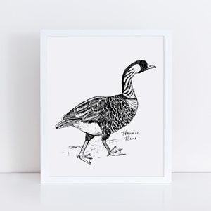 Hawaii Nene State Bird Art Print /  Hawaii Decor / Bird Drawing / Hawaii Gift / Black and White Bird Drawing / State Bird Art / Nene Drawing