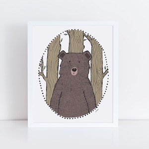 Bear Portrait Art Print / Giclee Art Print / Cute Bear Art / Cute Animal Wall Art / Nursery Wall Art / Kids Room Decor / Forest Animal Art image 1
