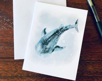 Watercolor Whale Shark Greeting Card / Blank Note Card / Ocean Animal Greeting Card / Sea Life Card / Fish Card