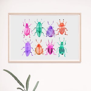 Watercolor Beetles Art Print / Nursery Art / Cute Bugs Wall Art / Beetle Art / Insect Decor / Bug Art Print / Nature Decor