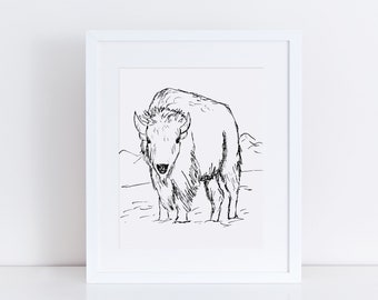 Bison Art Print / Buffalo Art Print / Black and White Wall Art / Western Wall Art / Buffalo Drawing / Wild West Print / American Bison