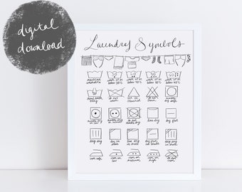 Printable Laundry Symbol Sign / Laundry Room Art / Laundry Room Decor / Laundry Symbols Guide / Laundry Care / Printable Art