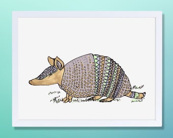 Armadillo Art Print  / Armadillo Decor / Armadillo Wall Art / Cute Armadillo / Nursery Art / Texas Art / Armadillow Lover Gift / Western Art