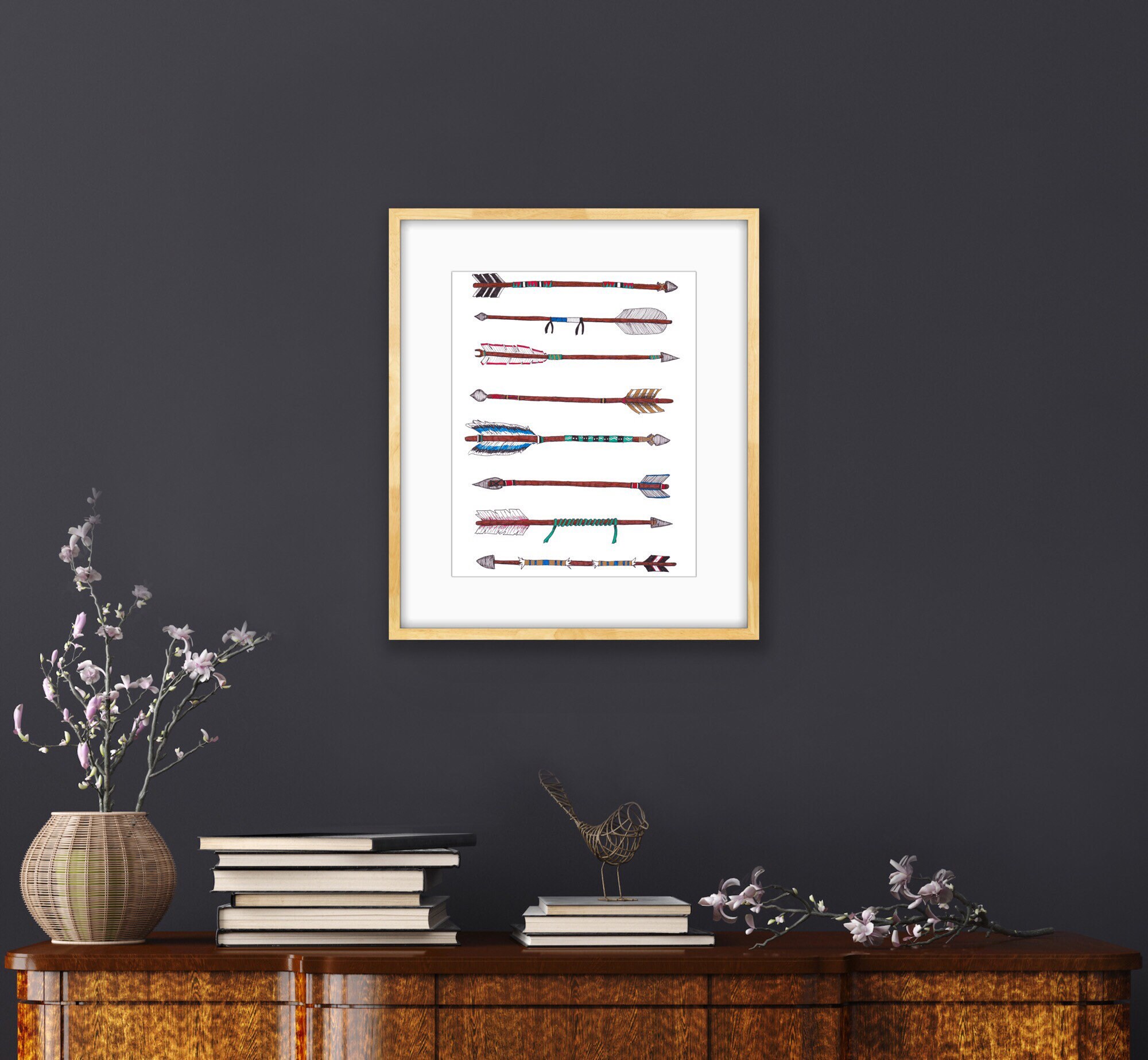 Eight Tribal Arrows Art Print / Tribal Wall Art / Arrow Art
