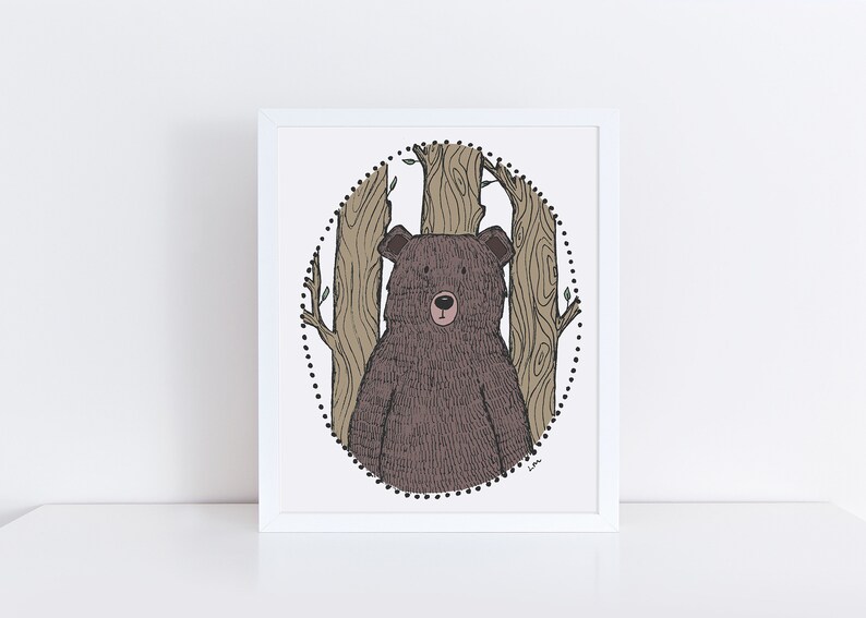 Bear Portrait Art Print / Giclee Art Print / Cute Bear Art / Cute Animal Wall Art / Nursery Wall Art / Kids Room Decor / Forest Animal Art image 1