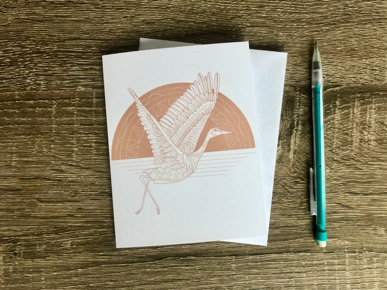 Peachy Crane Greeting Card / Bird Note Card / Nature Stationary / Cute Card Card / Sandhill Crane Art / image 3