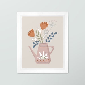 Watering Can with Flowers Art Print Art Print / Nursery Art / Cute Gardening Wall Art / Flower Art / Springtime Art Print / Floral Decor image 1