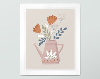 Watering Can with Flowers Art Print Art Print / Nursery Art / Cute Gardening Wall Art / Flower Art / Springtime Art Print / Floral Decor