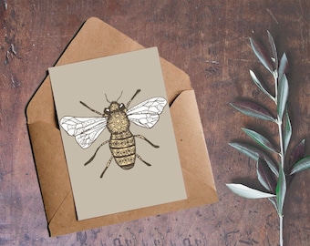 Bee Card / Geometric Bee Greeting Card / Blank Bug Card / Beekeeper Stationary / Insect Card/ Bee Art/ Bee Drawing / Spring Card