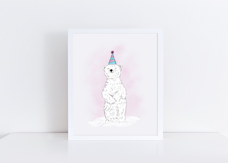 Party Polar Bear Cub Art Print / Cute Bear Art / Bear Cub image 1