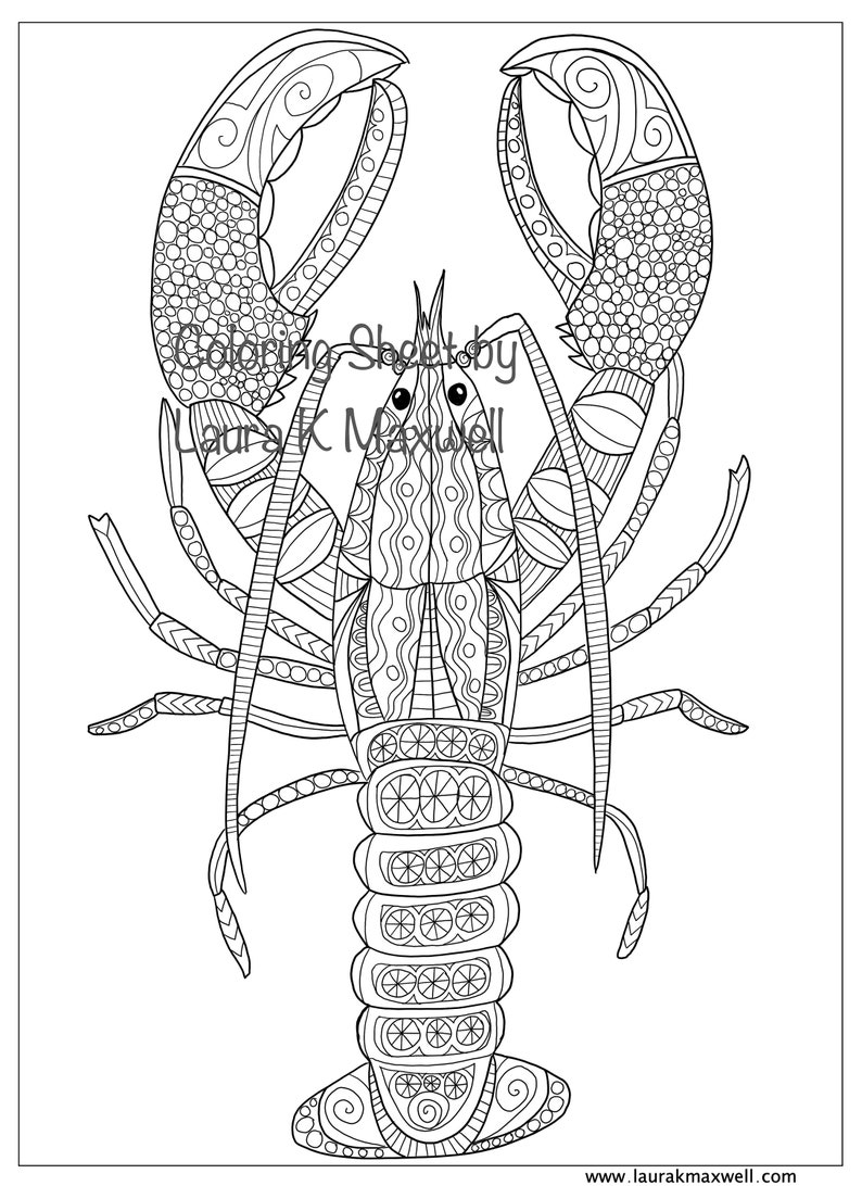 Lobster Coloring Page for Adults and Kids / Lobster Coloring Sheet / Lobster Doodle / Ocean Life Coloring Page / Doodle Coloring Sheet image 2
