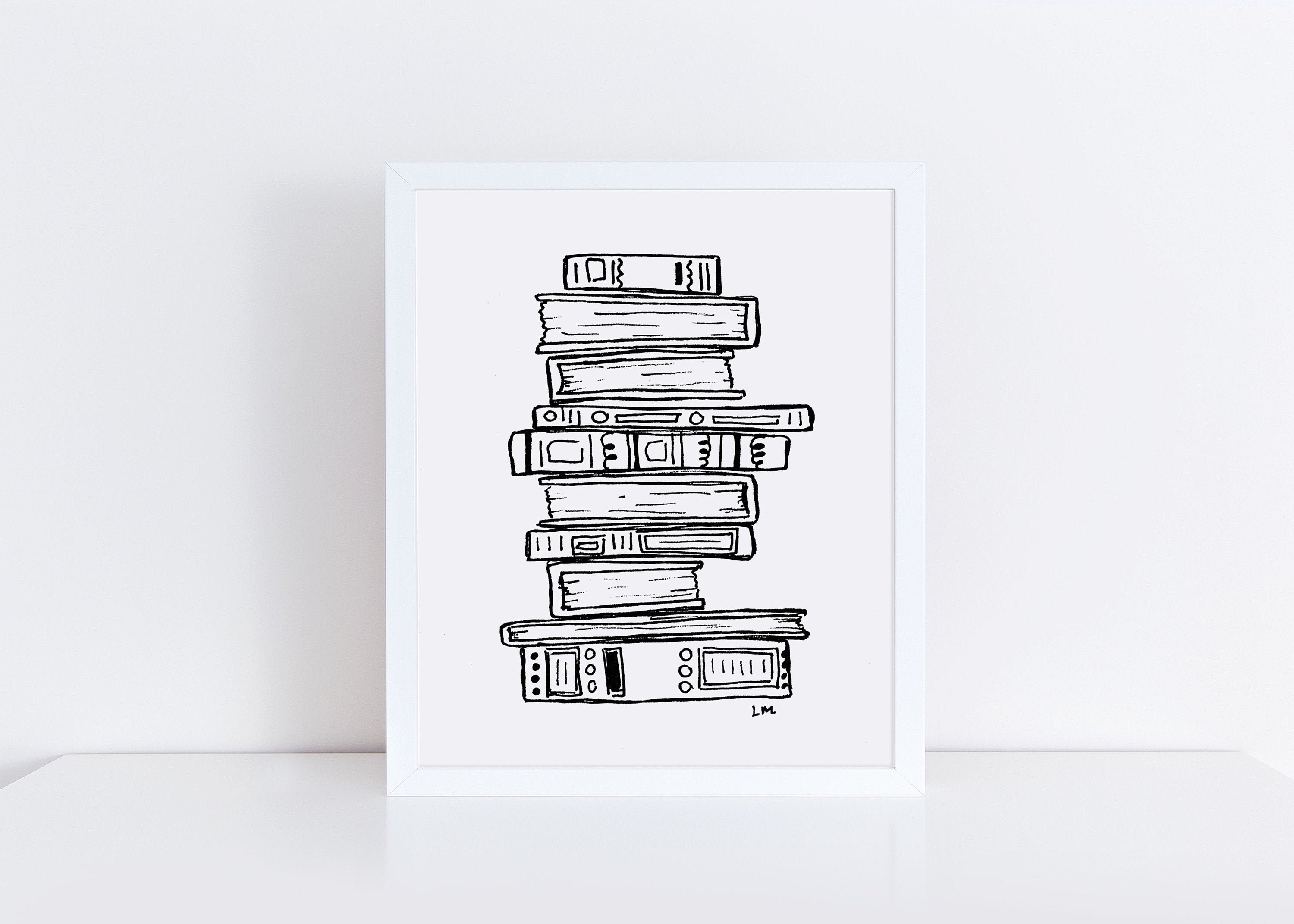 Black And White Bookstack Wall Art, Canvas Prints, Framed Prints, Wall  Peels