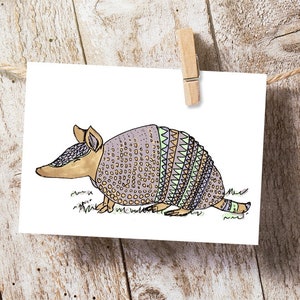 Armadillo Greeting Card / Blank Note Card / Texas Art Greeting Card / Cute Armadillo Card/ Armadillo Art / Texas Art / Cute Animal Card