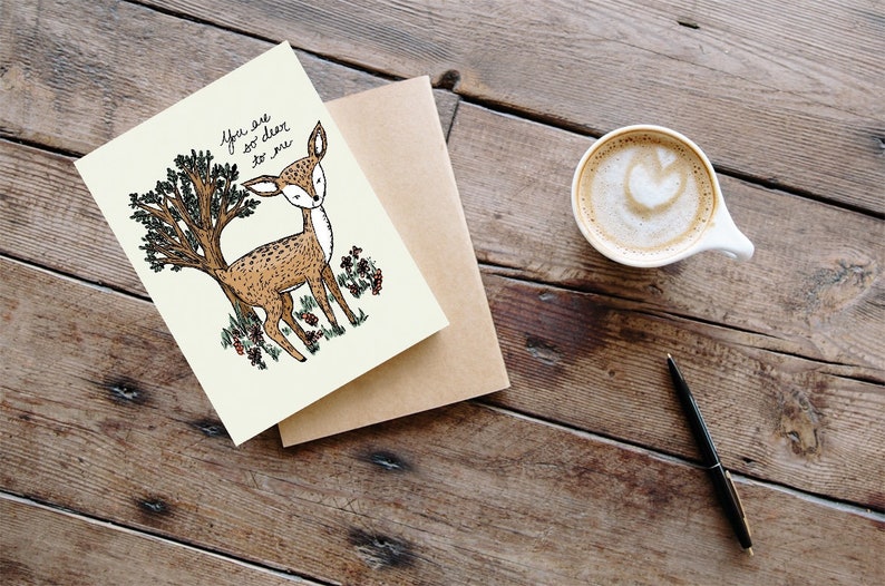 You Are so Dear to Me Greeting Card / Blank Note Card / Cute Animal Greeting Card / Valentine's Day Card / Fawn Card / Deer Card image 3