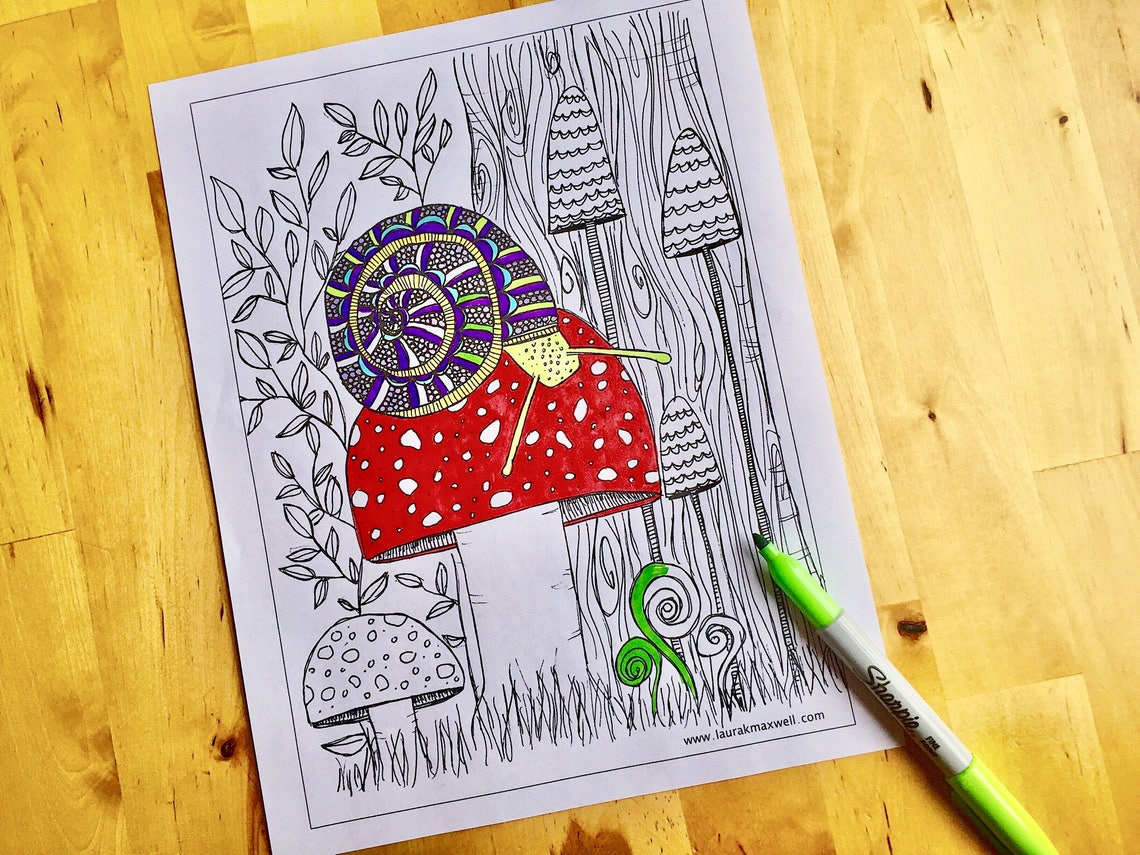 Snail Coloring Sheet for Adults and Kids / Printable Coloring | Etsy
