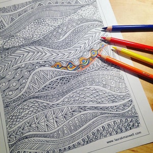 Wavy Doodles Coloring Sheet for Adults and Kids / Printable Coloring Sheet / Coloring Book / Instant Download / Pattern Coloring Sheet