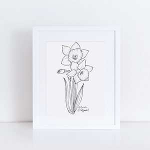 March Daffodil Art Print / Birth Flower Print / Daffodil Wall Art / Botanical Art Print / March Birthday Gift / Flower Wall Art image 1