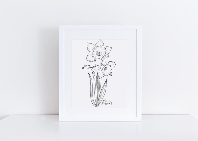March Daffodil Art Print / Birth Flower Print / Daffodil Wall Art / Botanical Art Print / March Birthday Gift / Flower Wall Art image 1