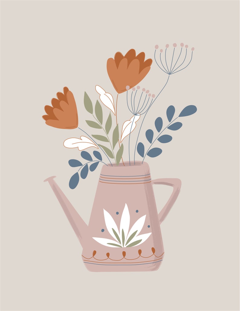 Watering Can with Flowers Art Print Art Print / Nursery Art / Cute Gardening Wall Art / Flower Art / Springtime Art Print / Floral Decor image 3