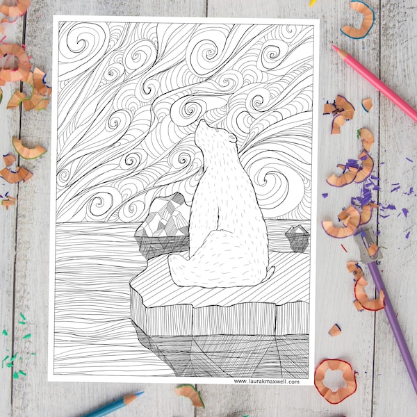 Printable Polar Bear Coloring Sheet for Adults and Kids / Digital  Polar Bear Coloring Page / Doodle Coloring Page / Iceberg Coloring Page