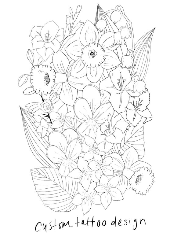 Custom Floral Tattoo Design Deposit / Botanical Tattoo Design - Etsy