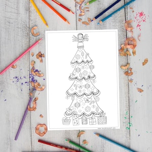 Weihnachtsbaum Färbung Blatt für Erwachsene und Kinder / herunterladbare Weihnachten Malvorlagen / Urlaub Malbuch angebotenen Färbung Blatt
