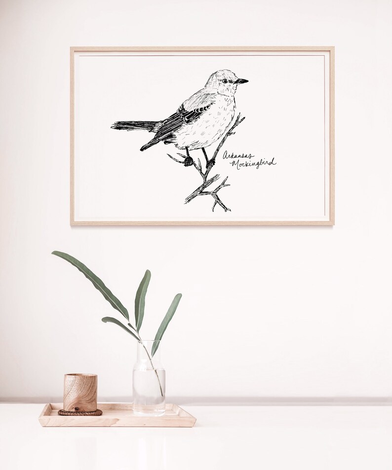 Arkansas Mockingbird State Bird Art Print / Arkansas Decor ...