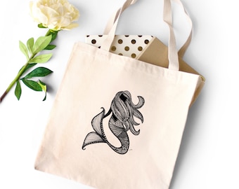 Zeemeermin Tote Bag / Zeemeermin Lover / Zeemeermin Tas / Zeemeermin Boodschappentas / Zeemeermin Herbruikbare Tas / Zeemeermin Cadeau / Zwarte Zeemeermin