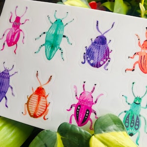 Watercolor Beetles Sticker Sheet/ Insect Stickers / Bugs Stickers / Vinyl Waterproof Sticker / Laptop Decals / Waterproof Stickers