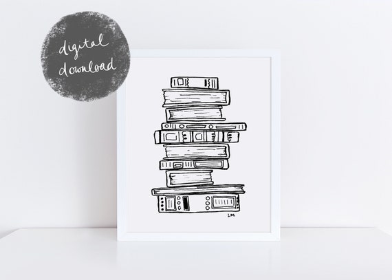 Stack Of Books Drawing Art Print