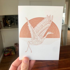 Peachy Crane Greeting Card / Bird Note Card / Nature Stationary / Cute Card Card / Sandhill Crane Art / image 2