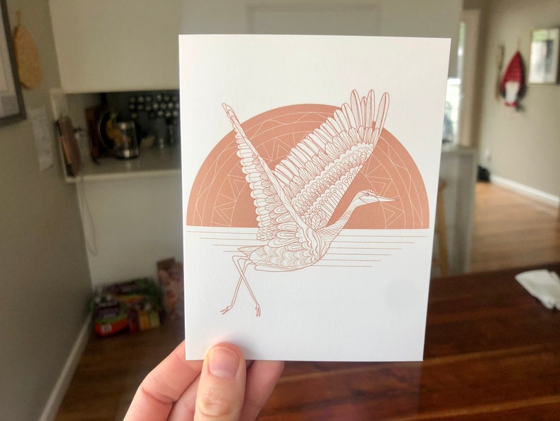 Peachy Crane Greeting Card / Bird Note Card / Nature Stationary / Cute Card Card / Sandhill Crane Art / image 2