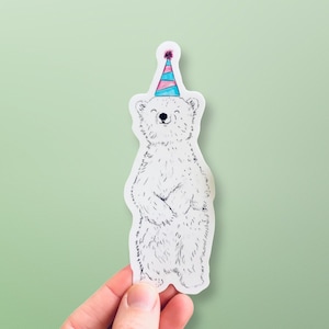 Party Polar Bear Cub Sticker / Cute Bear Sticker  / Polar Bear Drawing / Arctic Animal / Bear Decal / Vinyl Sticker / Cute Animal Sticker