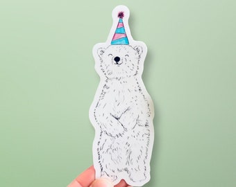 Party Polar Bear Cub Sticker / Cute Bear Sticker  / Polar Bear Drawing / Arctic Animal / Bear Decal / Vinyl Sticker / Cute Animal Sticker