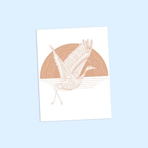 Peachy Crane Greeting Card / Bird Note Card / Nature Stationary / Cute Card Card / Sandhill Crane Art / image 1