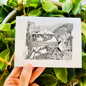Oregon Greeting Card / Pacific Northwest Note Card / Oregon Stationary / Oregon Gift / Black and White Oregon / Oregon Drawing /Mt Hood Card