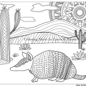 Armadillo Desert Coloring Sheet for Adults and Kids / Armadillo Coloring Page / Desert Art / Instant Download / Printable Activity image 2