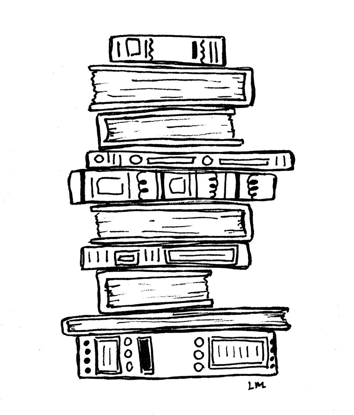 Stack of Books Art Print / Black and White Books Art / Library Etsy