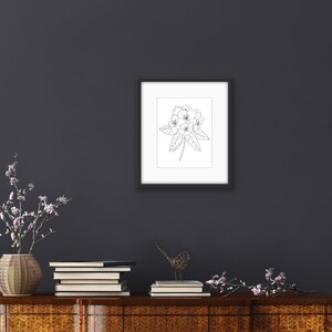 Rhododendren Drawing Art Print / Floral Art / Botonical Print / Black and White Flower Drawing / Botanical Illustration Wall Art image 3