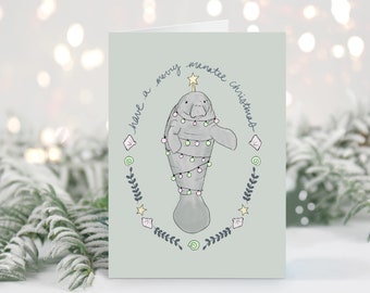 Merry Manatee Greeting Card / Cute Holiday Card / Christmas Card / Ocean Holiday Card /Christmas Card /Merry Christmas