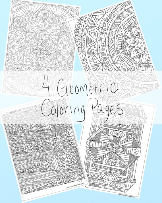 Geometric Coloring Pages Bundle, Hand-Drawn Doodles (Digital Download)