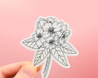 Rhododendron Sticker / Flower Sticker  / Hand Drawn Botanical / Black and White Vinyl Sticker / Floral Sticker