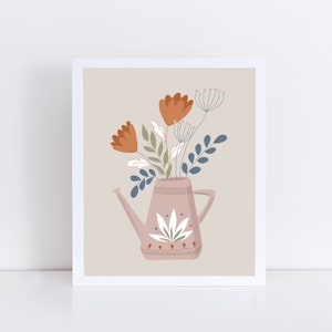 Watering Can with Flowers Art Print Art Print / Nursery Art / Cute Gardening Wall Art / Flower Art / Springtime Art Print / Floral Decor image 2