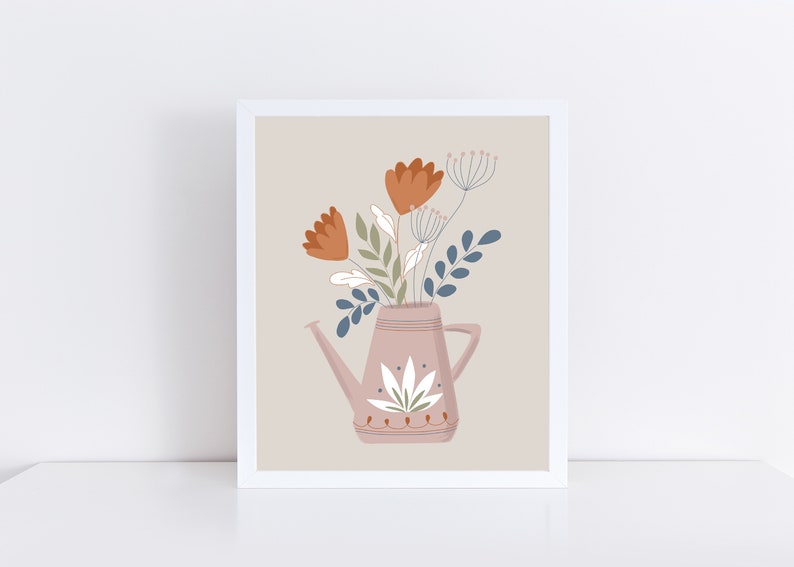 Watering Can with Flowers Art Print Art Print / Nursery Art / Cute Gardening Wall Art / Flower Art / Springtime Art Print / Floral Decor image 2