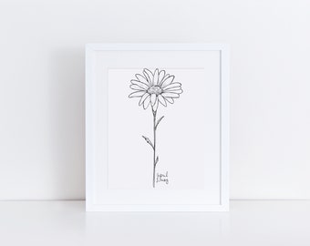 April Daisy Art Print / Birth Flower Print / Daisy Wall Art / Botanical Art Print / April Birthday Gift / Flower Wall Art