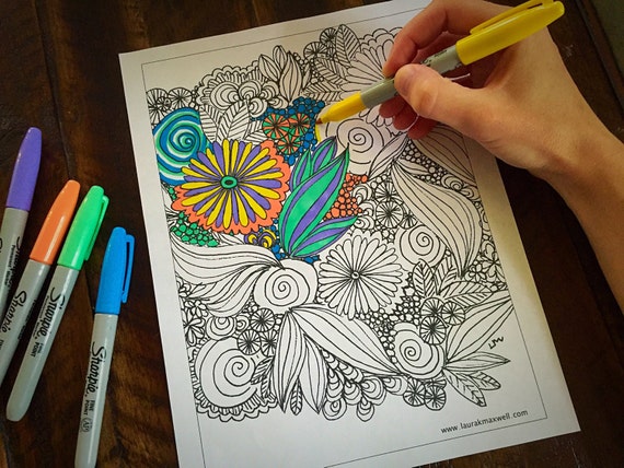 Garden Swirls Coloring Sheet for Adults and Kids 