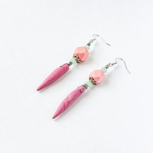 Pink Polymer Clay Statement Earrings: Funky Dangle Jewelry